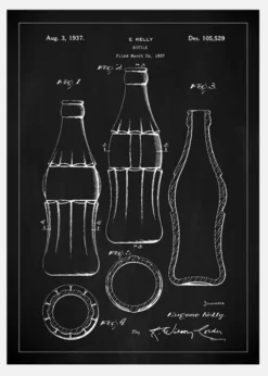 Patentritning - Coca Cola-flaska - Svart Canvastavla (30x40 cm)