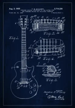 Patentritning - Elgitarr I - Blå Poster (21x29.7 cm (A4))