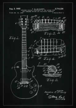 Patentritning - Elgitarr I - Svart Poster (21x29.7 cm (A4))