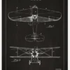 Patentritning - Flygplan - Svart Canvastavla (30x40 cm)