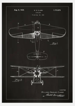 Patentritning - Flygplan - Svart Canvastavla (30x40 cm)