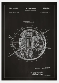 Patentritning - Satellit - Svart Canvastavla (30x40 cm)