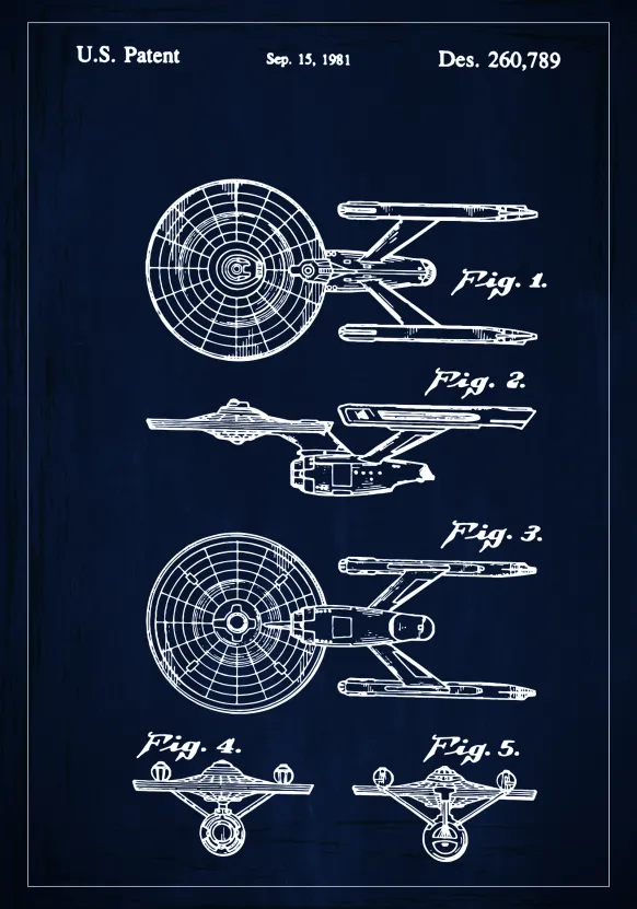 Patentritning - Star Trek - USS Enterprise - Blå Poster (21x29.7 cm (A4))