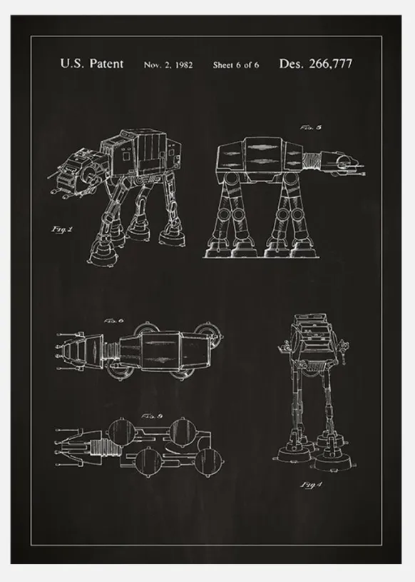 Patentritning - Star Wars - Walker - Svart Canvastavla (30x40 cm)
