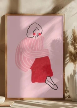 Pink and Red Line Lady Poster (21x29.7 cm (A4))