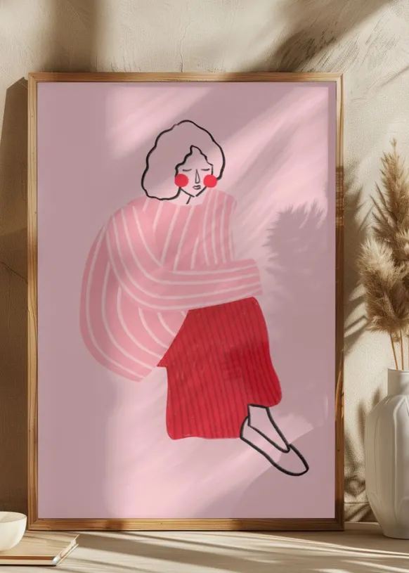 Pink and Red Line Lady Poster (21x29.7 cm (A4))