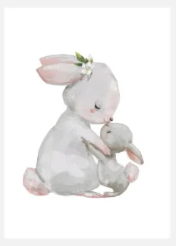 Rabbit Family Watercolor Canvastavla (30x40 cm)