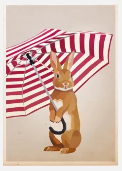 Rabbit With Umbrella Canvastavla (30x40 cm)