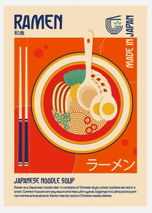Ramen Japanese Food Print Canvastavla (30x40 cm)