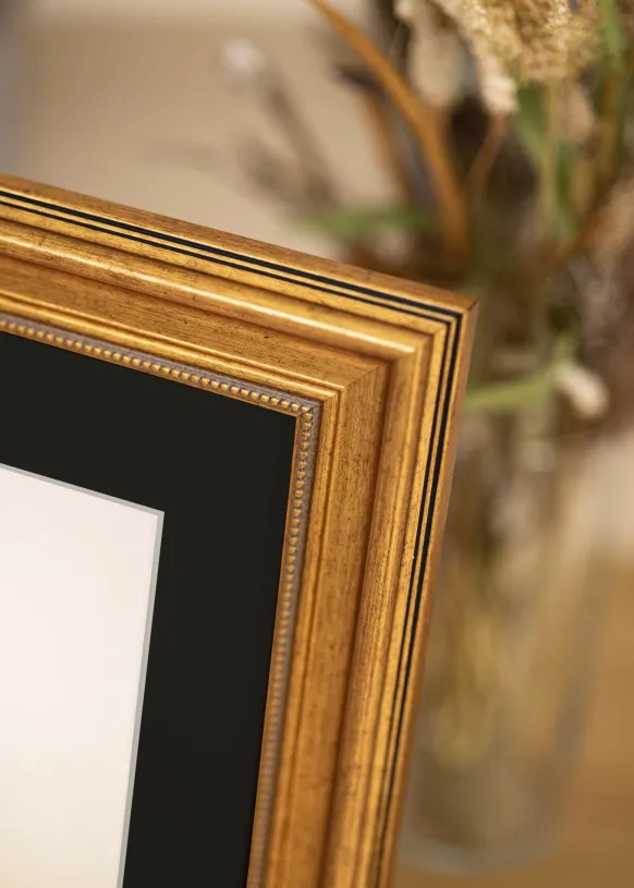 Ram Rokoko Guld 50x70 cm - Passepartout Svart 42x59,4 cm (A2)