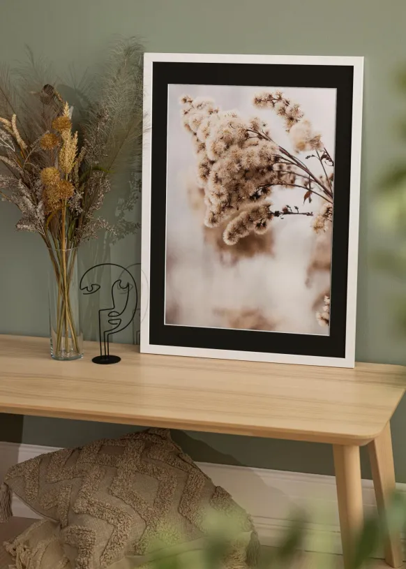 Ram White Wood 40x100 cm - Passepartout Svart 30x90 cm