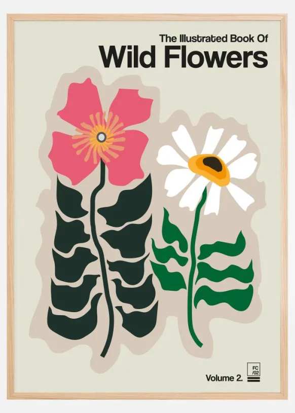 The Illustrated Book Of Wild Flowers Vol.2 Grey Poster (21x29.7 cm (A4))