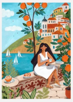 Travel Woman In Mediterranean Coast Canvastavla (30x40 cm)