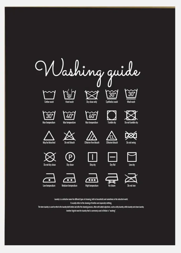 Washing Guide - Black Canvastavla (30x40 cm)
