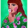 Woman Smoking A Flower Canvastavla (30x40 cm)